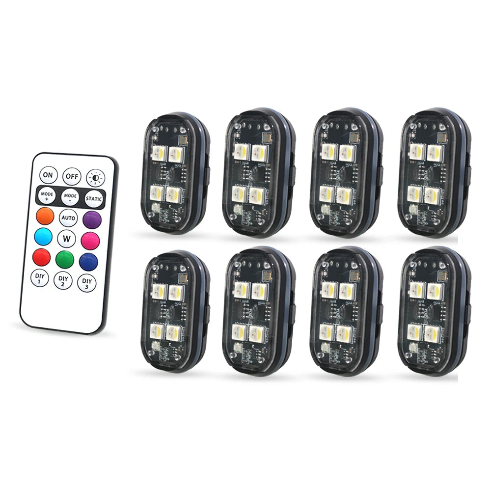 Kabellose LED-Strobelampen für Auto-Innenraum, 8 Farben