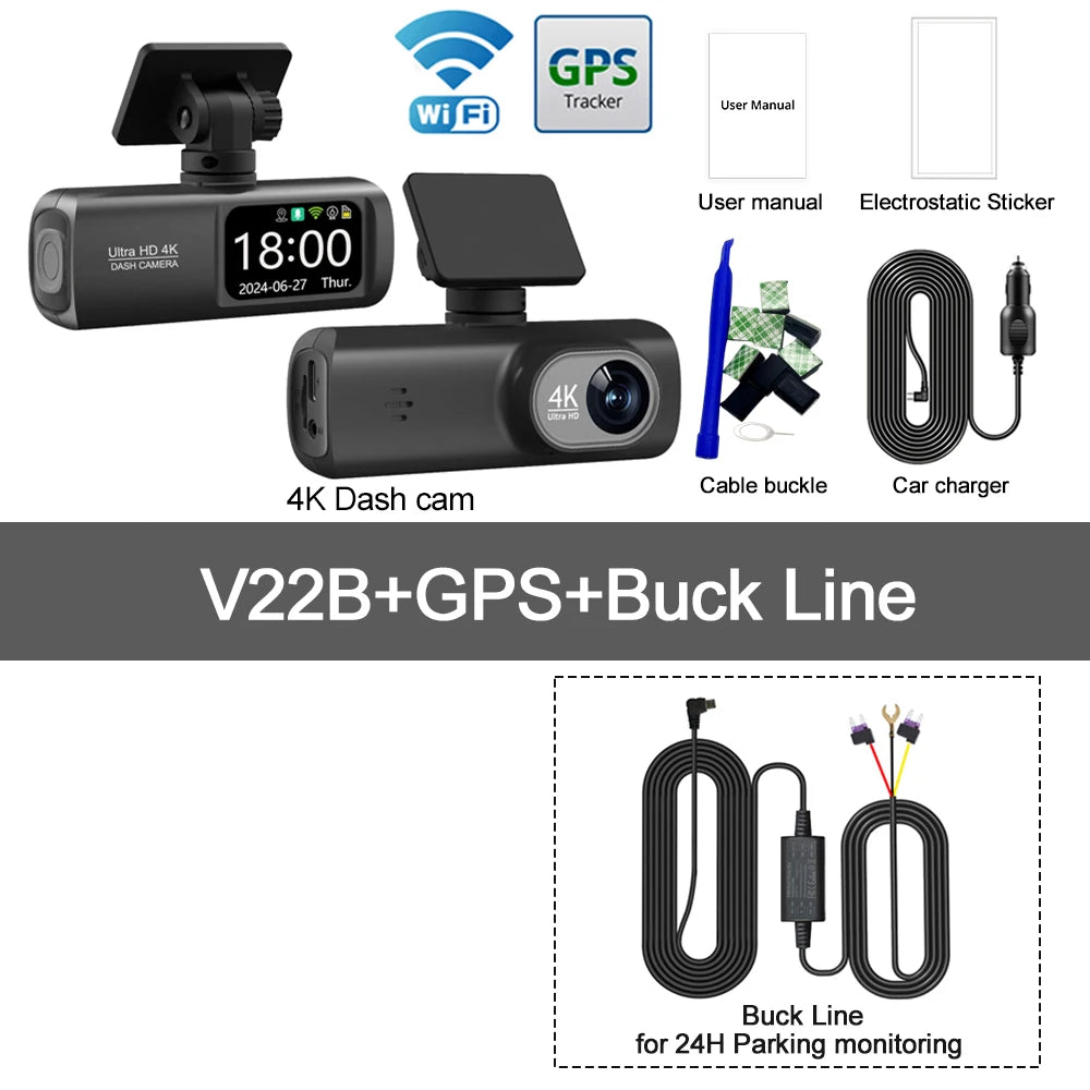 4K Dual Dashcam mit 1080P Rückkamera Option