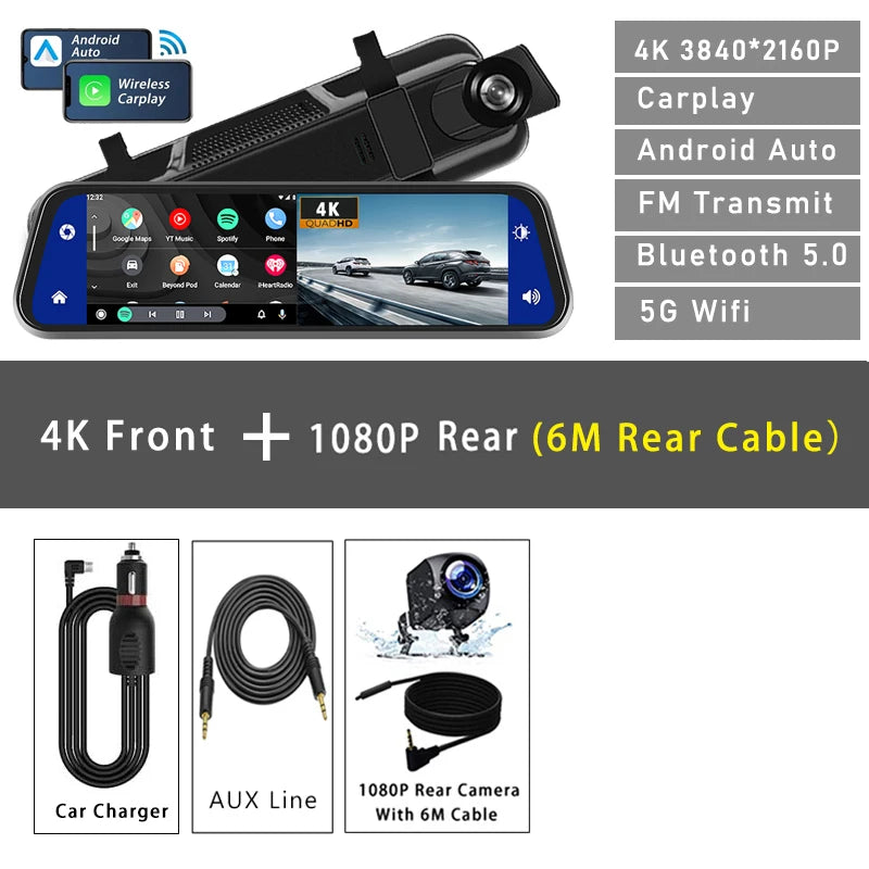 10" Dash Cam 4K DVR mit GPS und 5G WIFI