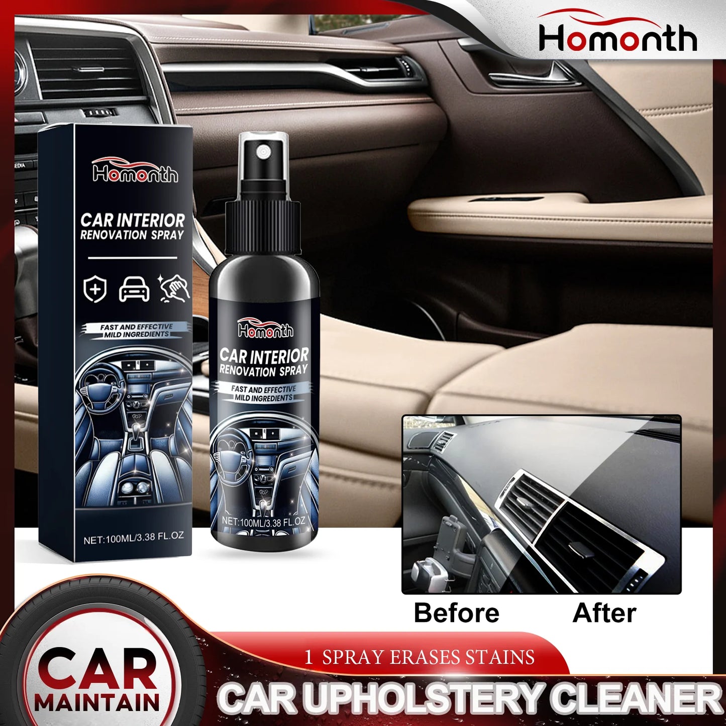Auto-Innenreiniger, Restaurierungsspray, Armaturenbrett, Kunststoff, Lederreinig