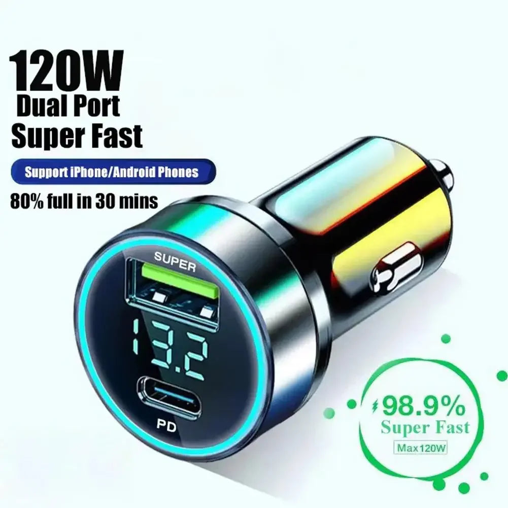 120W USB-C Auto-Ladegerät mit Digitalanzeige – SwissGlanzGarage Ansicht 6