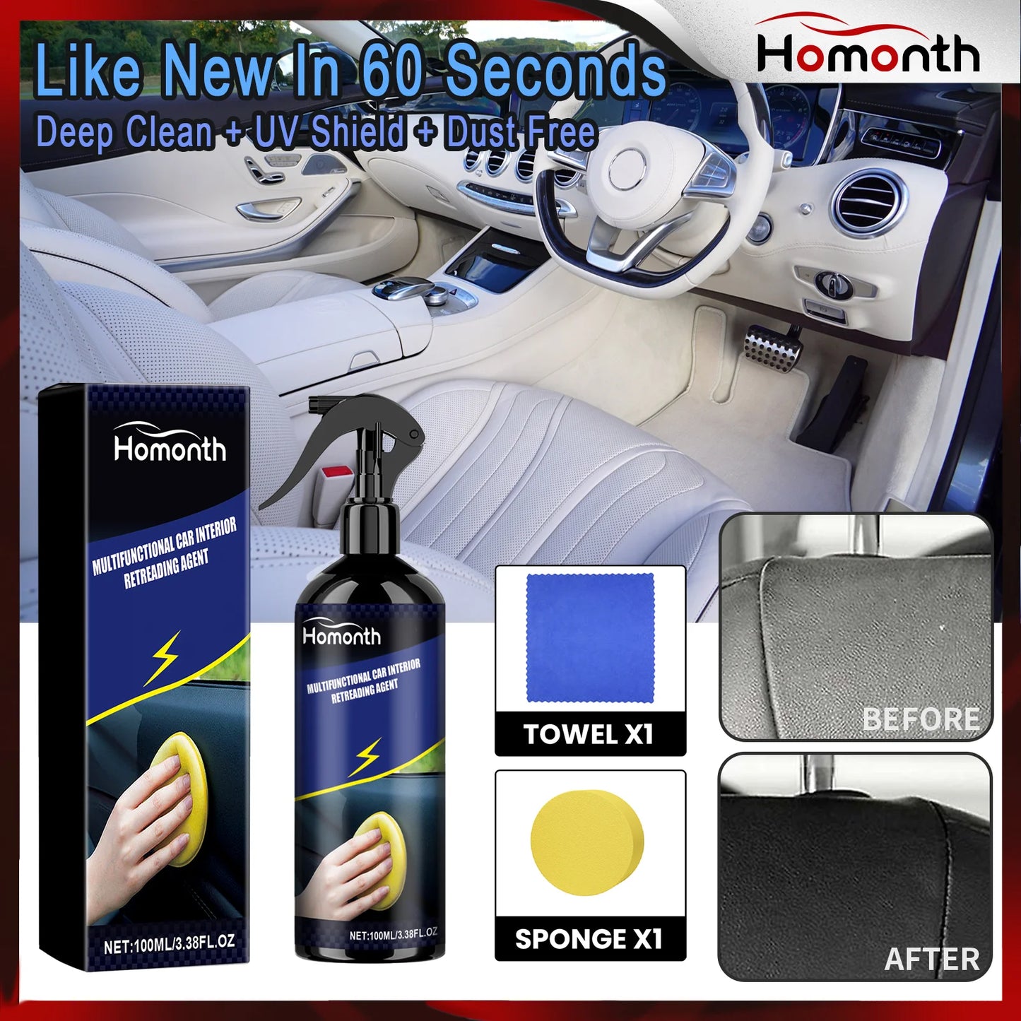 Auto-Innenraum-Detailer-Spray, 100 ml, Mehrzweck-Innenraumreiniger und Schutzmit