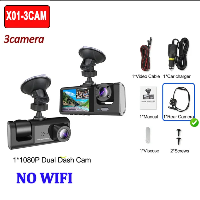 1080P Dashcam mit WiFi und 3 Kameras