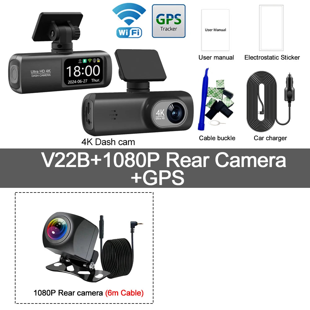 4K Dual Dashcam mit 1080P Rückkamera Option