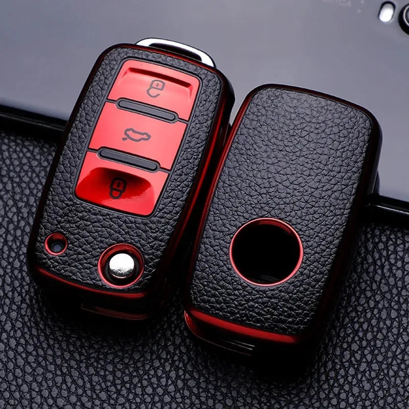 Leder TPU Autoschluessel-Huelle VW