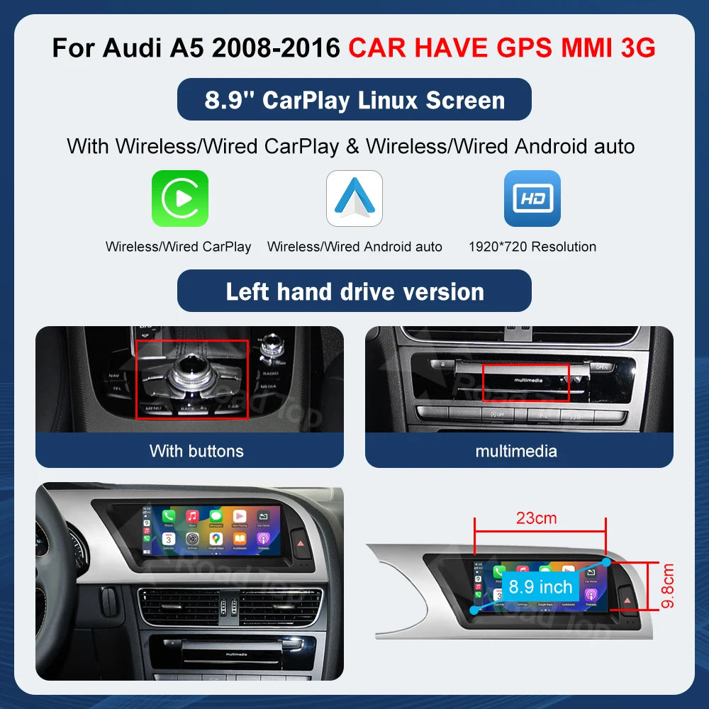 8.9 Zoll Multimedia Display Touchscreen für Audi A5 S5