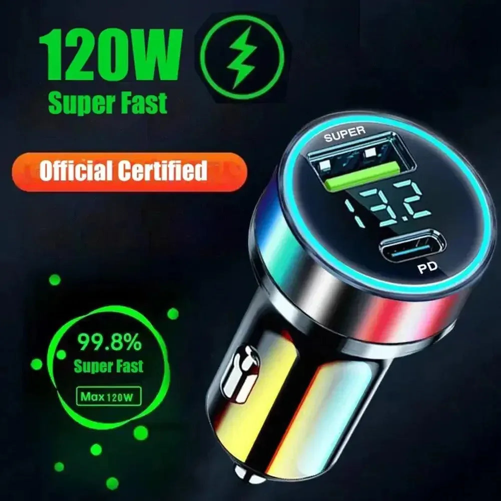 120W USB-C Auto-Ladegerät mit Digitalanzeige – SwissGlanzGarage Autopflege Schweiz