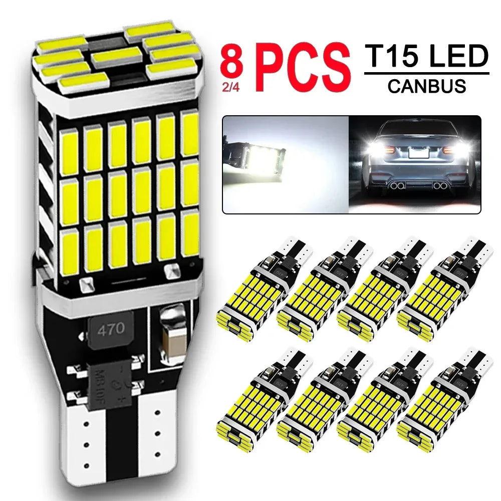 8er Set T15 W16W LED Birnen 12V 24V 6500K – SwissGlanzGarage Autopflege Schweiz