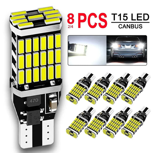 8er Set T15 W16W LED Birnen 12V 24V 6500K – SwissGlanzGarage Autopflege Schweiz