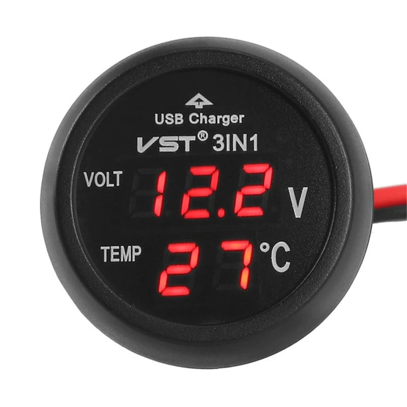 3 in 1 DC 12V/24V LED Digital Meter USB Ladegerät