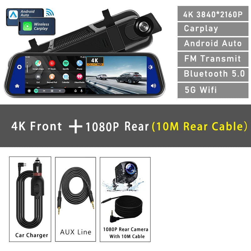 10" Dash Cam 4K DVR mit GPS und 5G WIFI