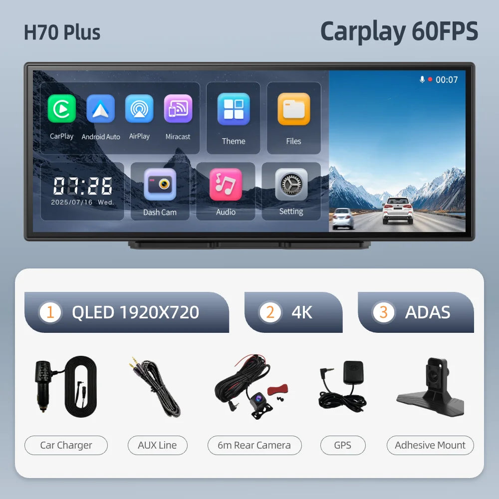 H70 Plus 11.4" 4K QLED Dash Cam
