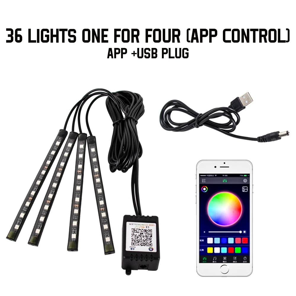 USB LED Ambiente Fussraumbeleuchtung Auto RGB