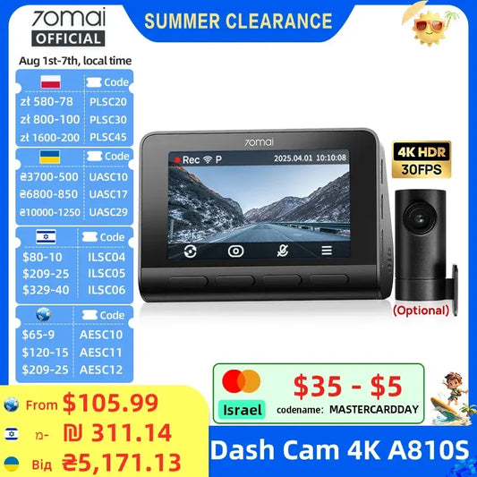 70mai Dash Cam 4K A810S HDR – SwissGlanzGarage Autopflege Schweiz