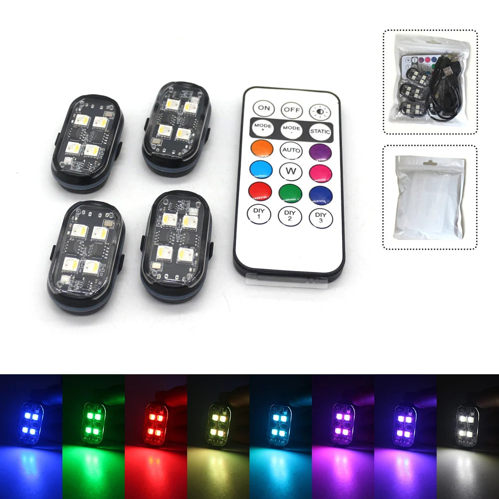 Kabellose LED-Strobelampen für Auto-Innenraum, 8 Farben