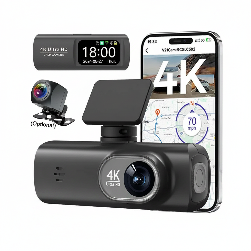 4K Dual Dashcam mit 1080P Rückkamera Option
