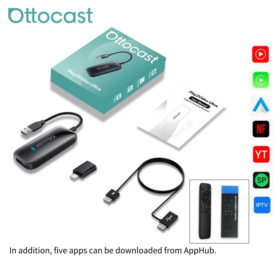 Ottocast Play2Video Ultra Kabellos CarPlay Adapter
