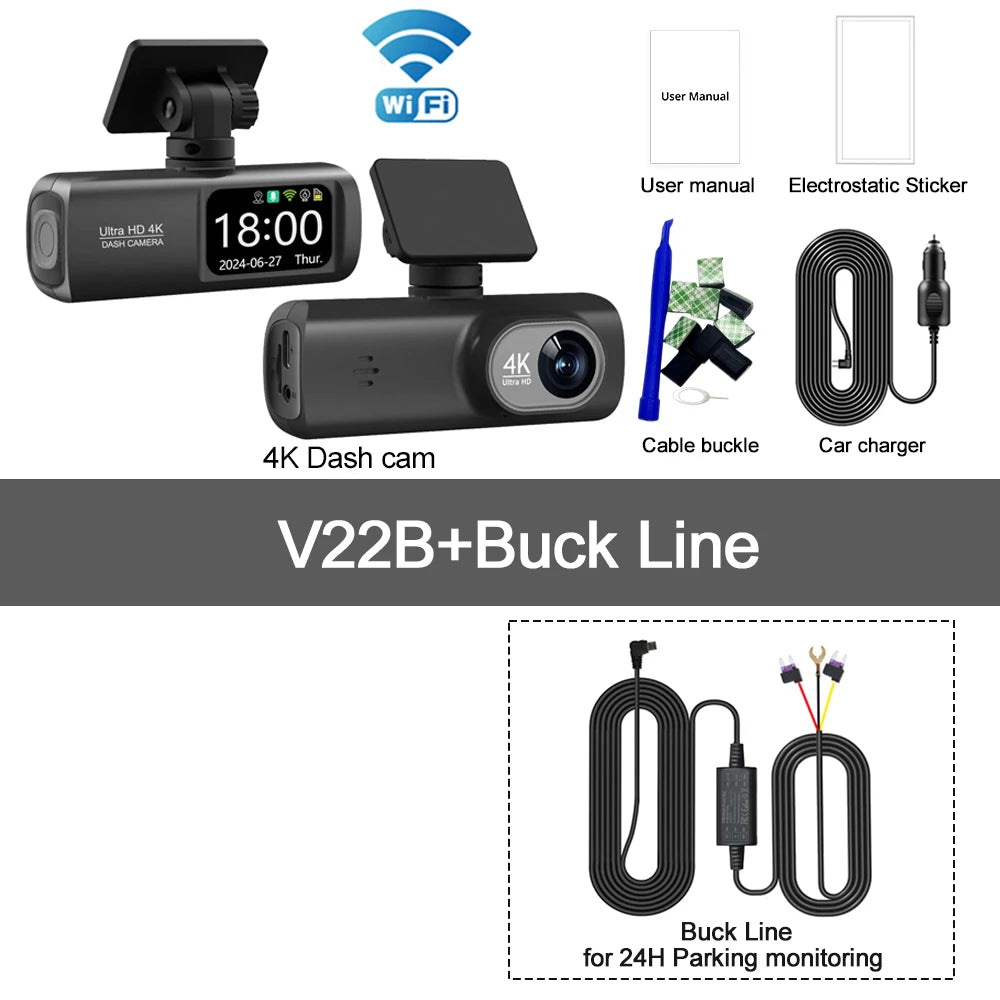 4K Dual Dashcam mit 1080P Rückkamera Option