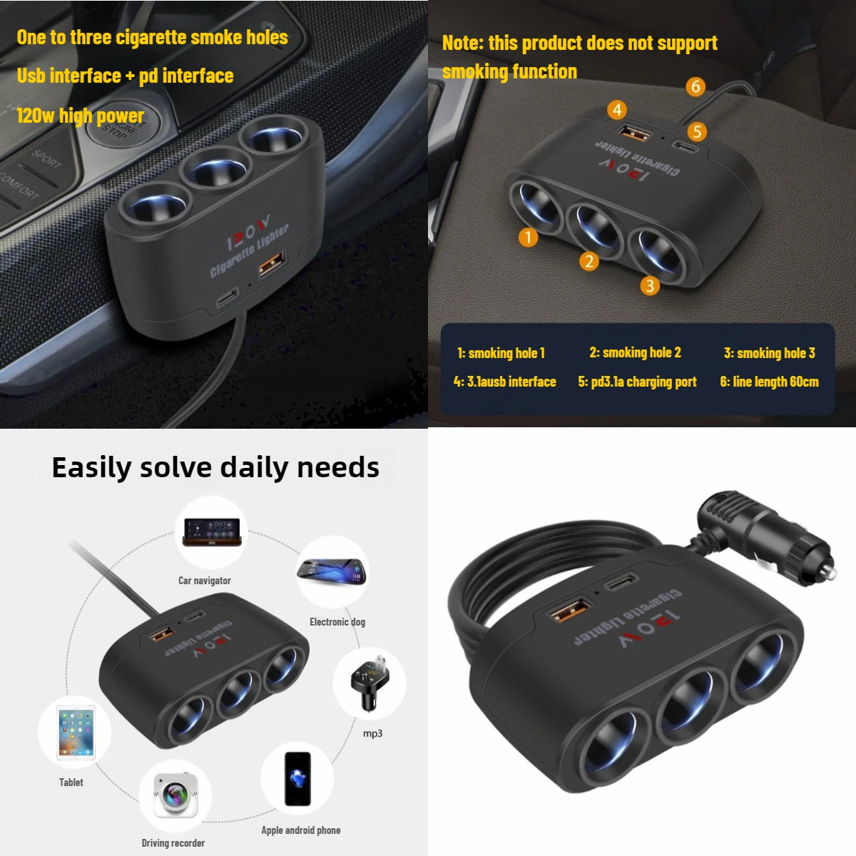 3-fach Zigarettenanzünder Splitter mit USB