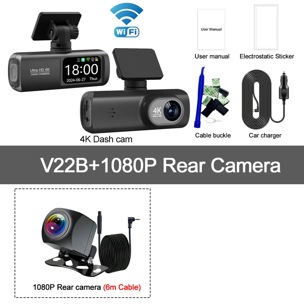 4K Dual Dashcam mit 1080P Rückkamera Option