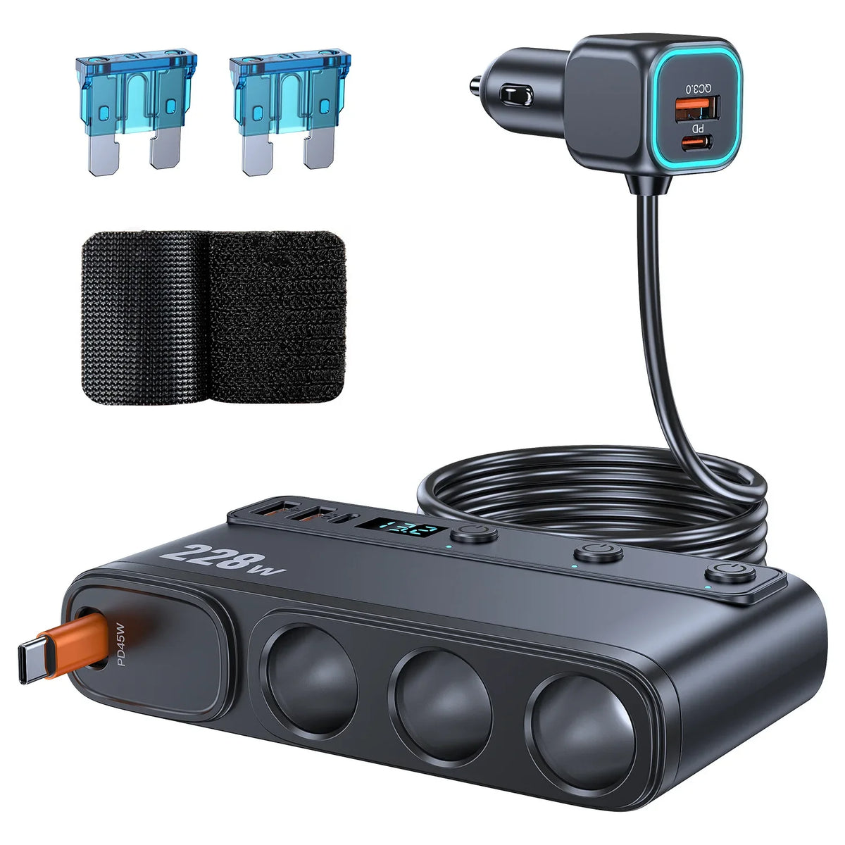 228W 9 in 1 Auto Schnellladeadapter