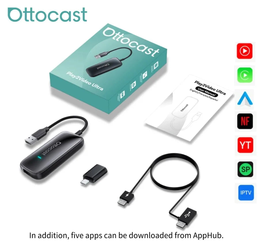 Ottocast Play2Video Ultra Kabellos CarPlay Adapter