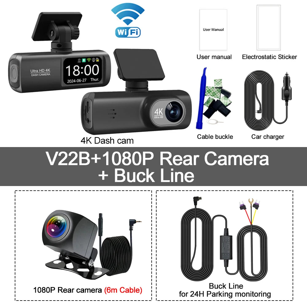 4K Dual Dashcam mit 1080P Rückkamera Option