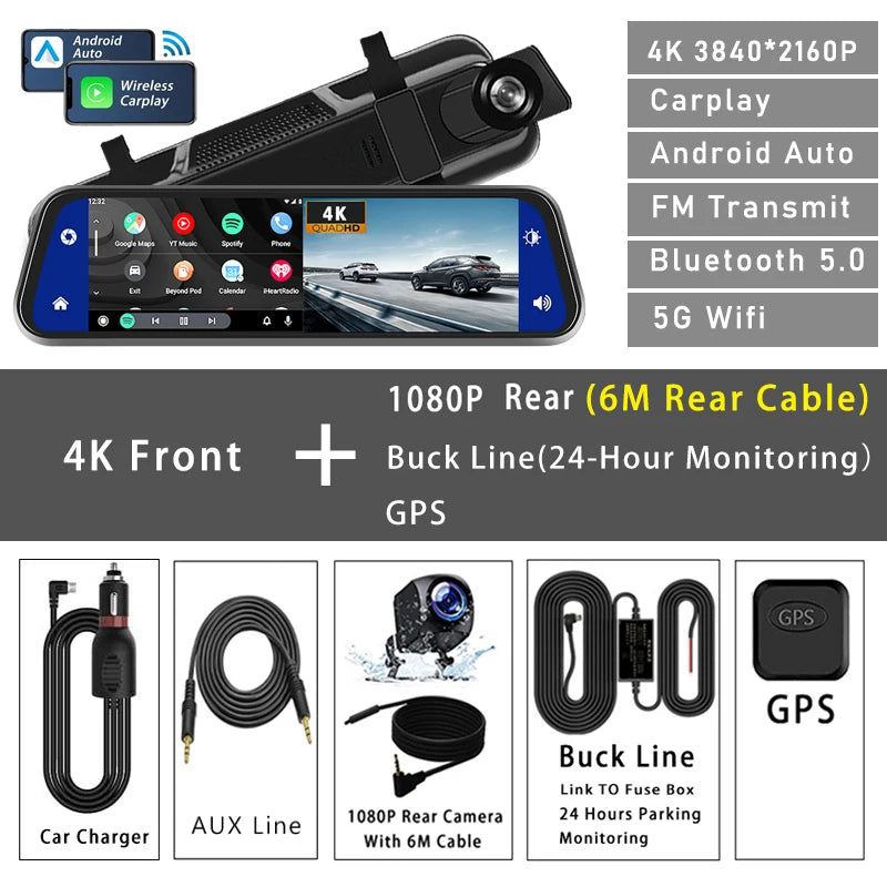 10" Dash Cam 4K DVR mit GPS und 5G WIFI