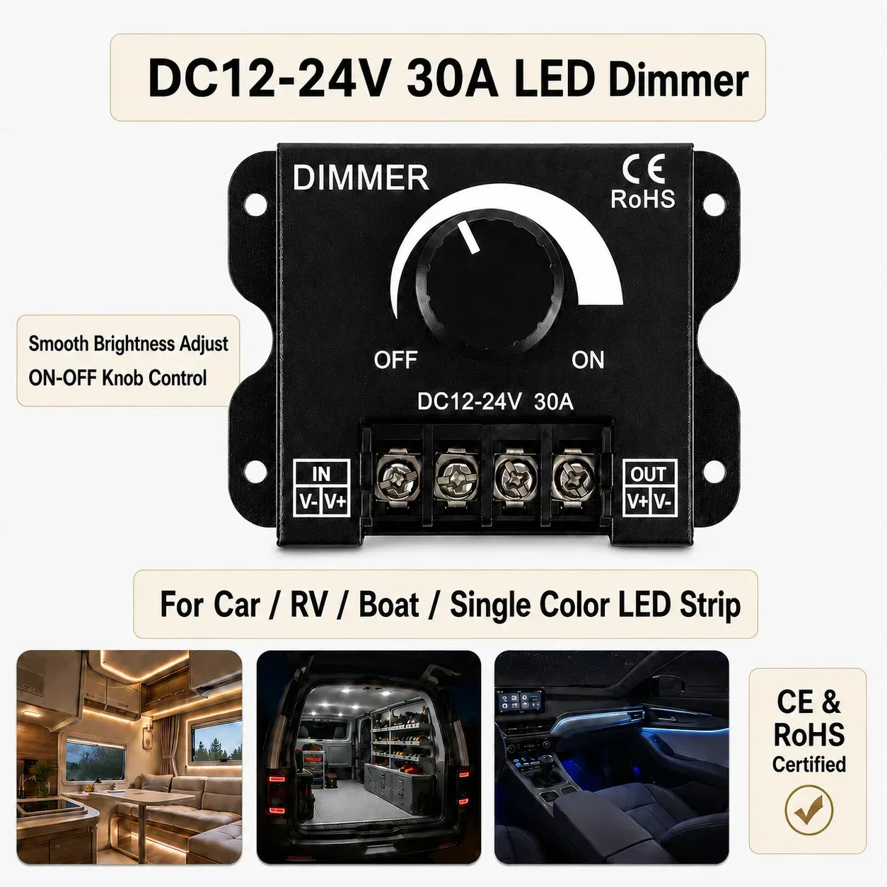 LED Dimmer Schalter 12V-24V 30A – SwissGlanzGarage Autopflege Schweiz