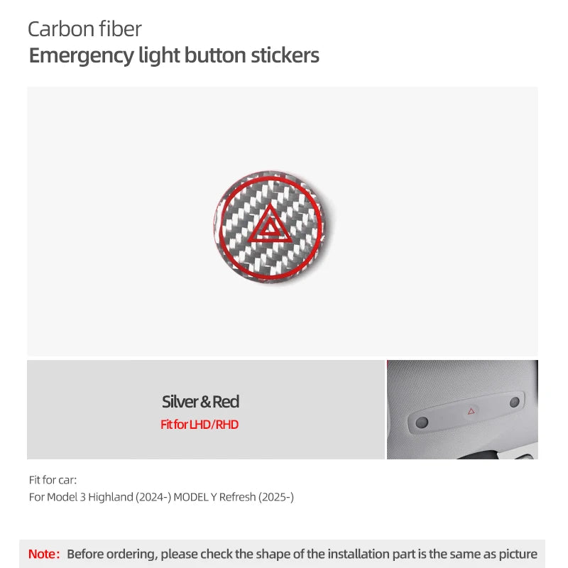 Carbon Fiber Notlicht-Knopf Aufkleber Set