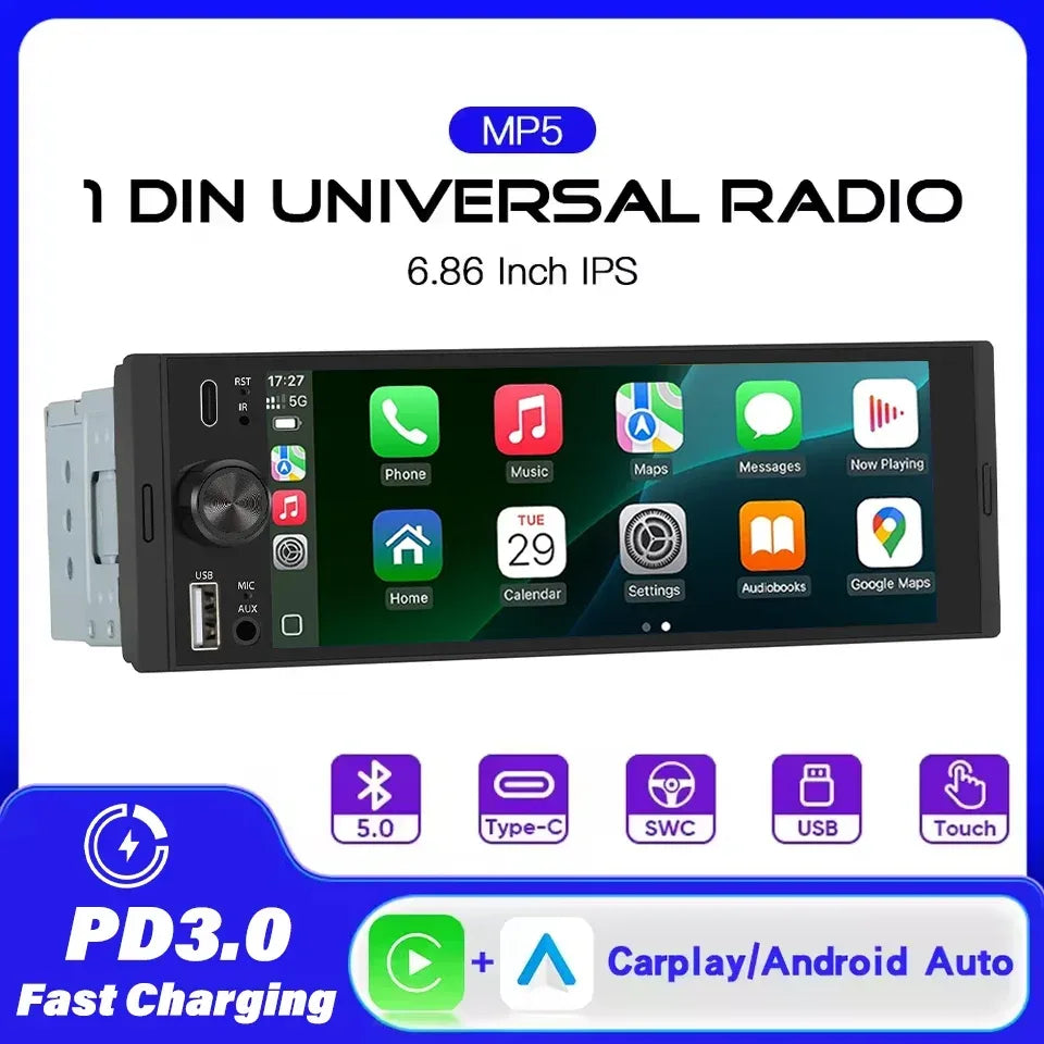 1Din CarPlay Android AUTO HD Autoradio 6.86 Zoll – SwissGlanzGarage Autopflege Schweiz