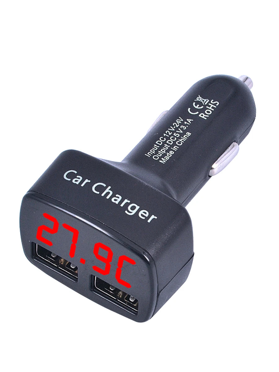 4 In 1 Auto Ladegerät 3.1A Dual USB LCD Display