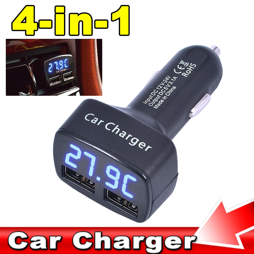 4 In 1 Auto Ladegerät 3.1A Dual USB LCD Display – SwissGlanzGarage Ansicht 2
