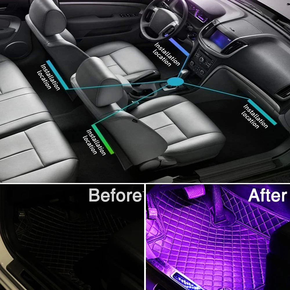 LED RGB Auto Innen Atmosphäre Lampe Fußraum Streifen Licht USB Auto