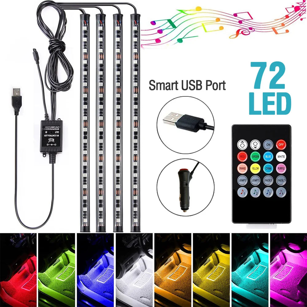 LED RGB Auto Innen Atmosphäre Lampe Fußraum Streifen Licht USB Auto