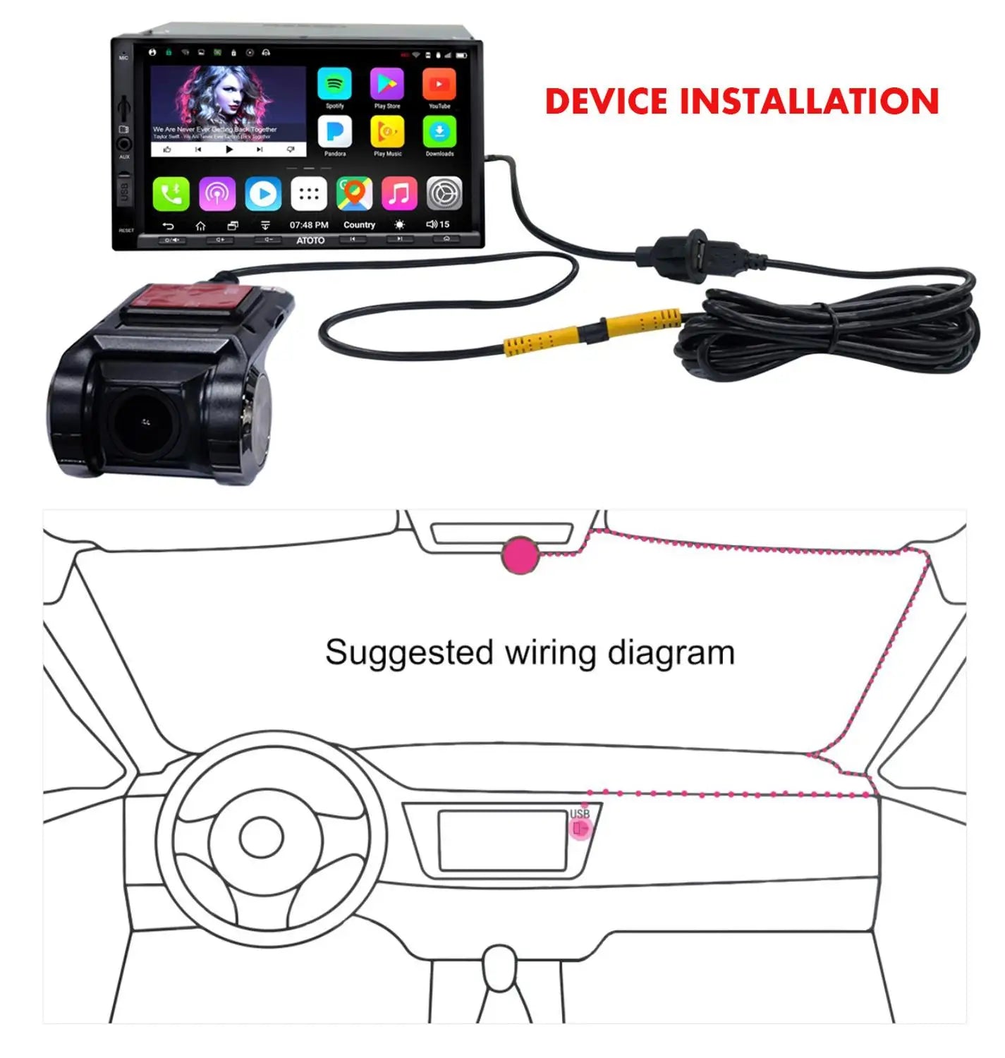 ATOTO 44P2 1080P USB Rückfahrkamera – SwissGlanzGarage Ansicht 3
