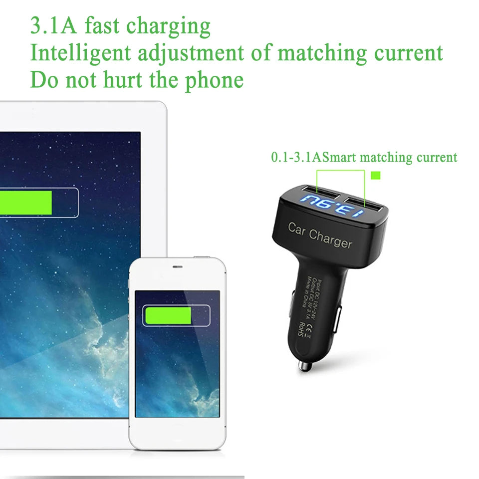 4 In 1 Auto Ladegerät 3.1A Dual USB LCD Display – SwissGlanzGarage Ansicht 3
