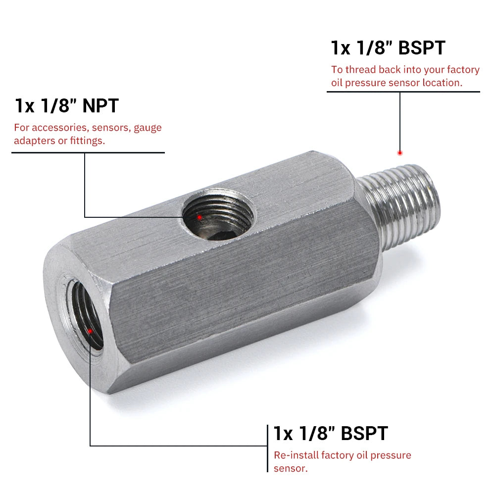 Edelstahl 1/8'' BSPT Öl-Drucksensor Tee-Adapter – SwissGlanzGarage Ansicht 4