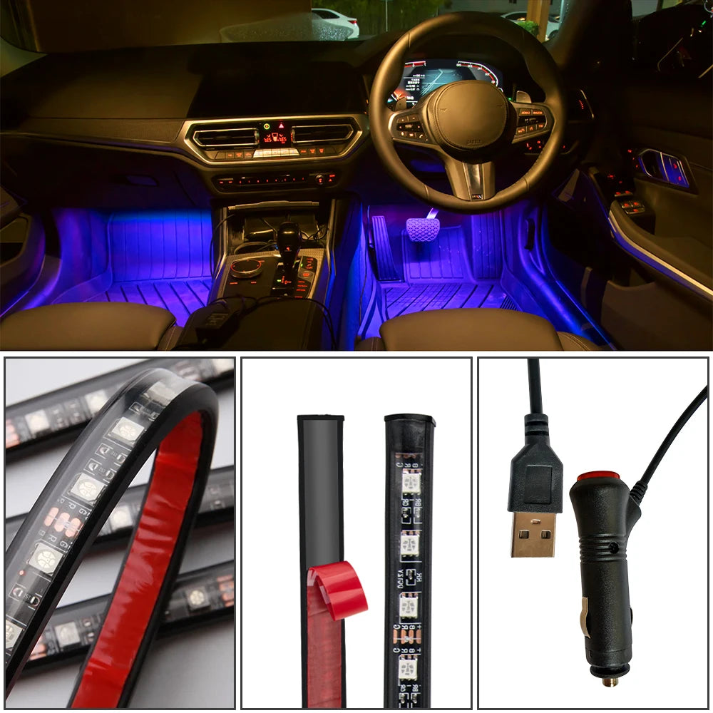 LED RGB Auto Innen Atmosphäre Lampe Fußraum Streifen Licht USB Auto