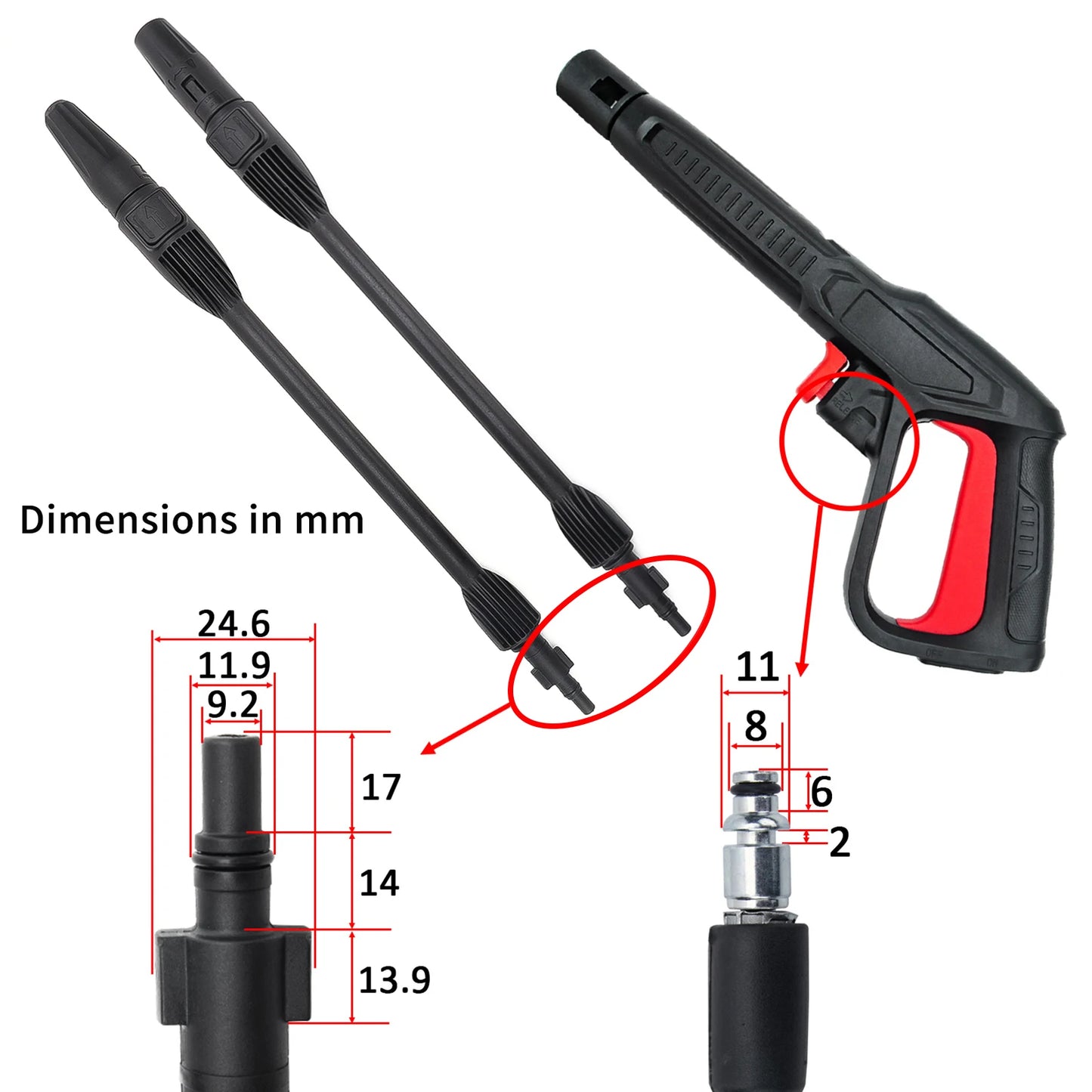 High Pressure Washer Spray Gun Jet Lance Nozzle Car Washer Jet Water Gun Spear Wand for Bosch Black Decker AR Blue Clean