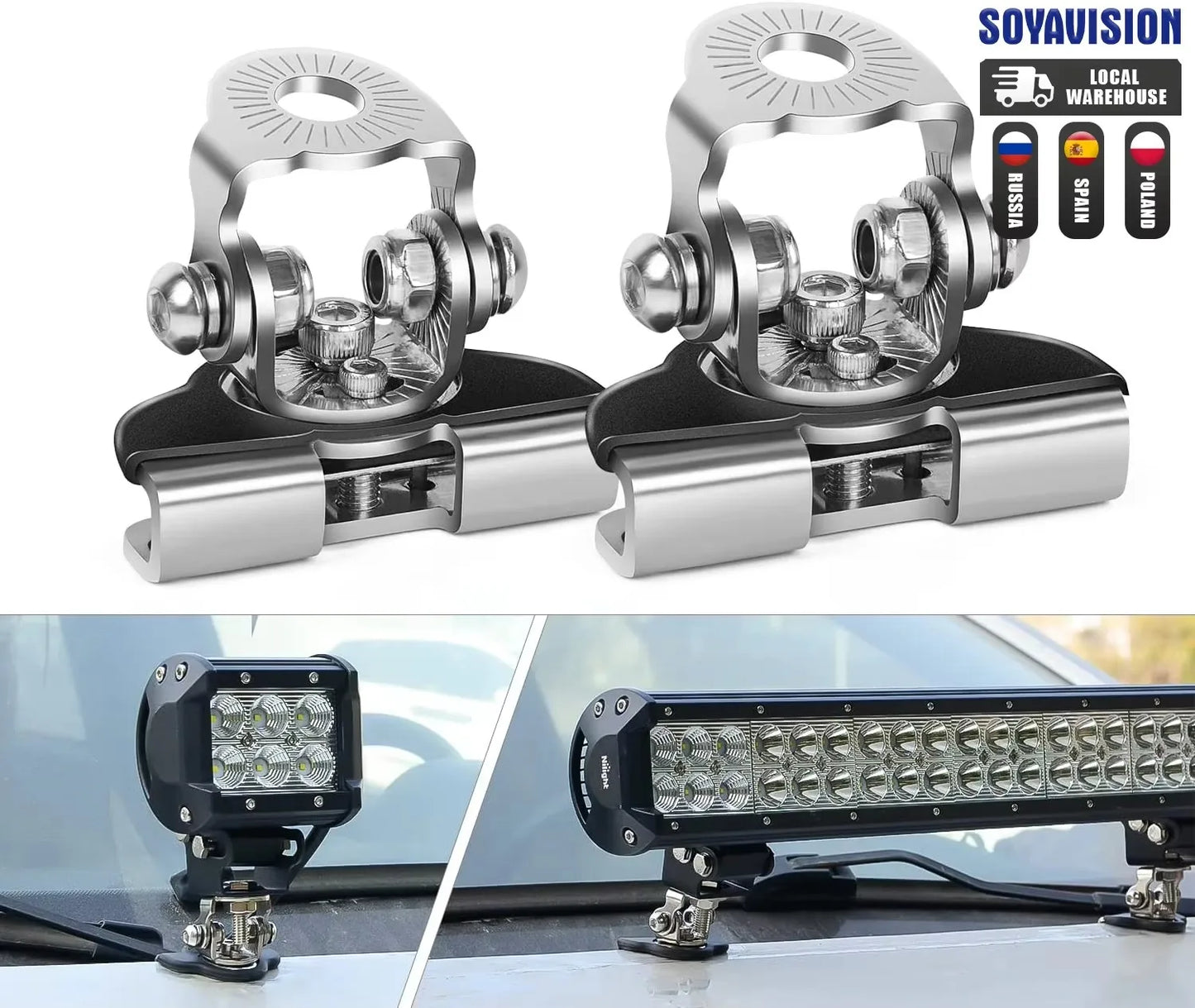 Universal LED Arbeitslicht Halterung Edelstahl Set – SwissGlanzGarage Ansicht 2