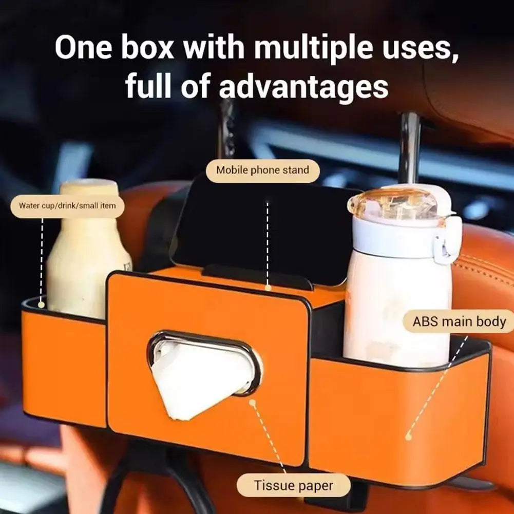 Auto-Rücksitz-Organizer Multifunktionale Aufbewahrungsbox mit Getränkehalter Taschentuchhalter & Handyhalterung Unive...