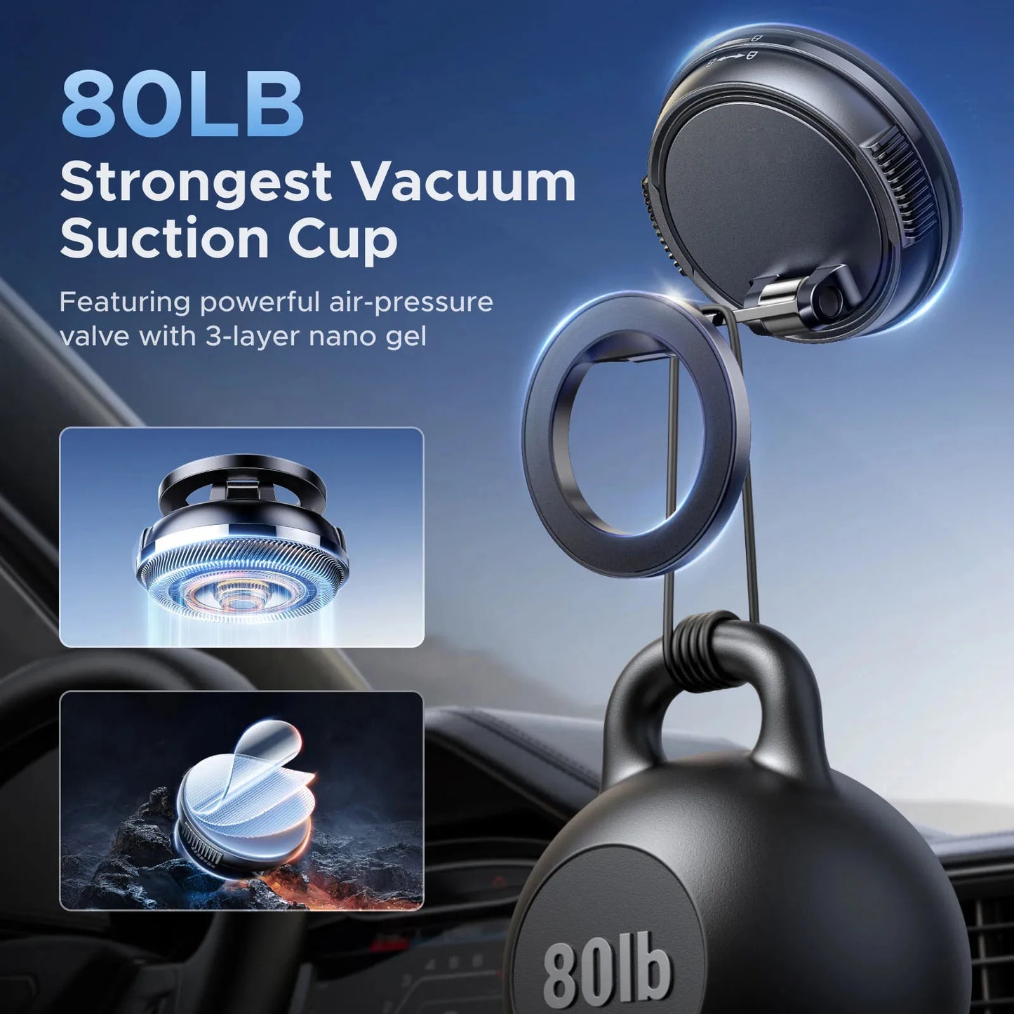Magnetischer Autotelefonhalter, kompatibel mit Magsafe 360° drehbarem Vakuum-Saugnapf, Autohalterung, Armaturenbrett,...