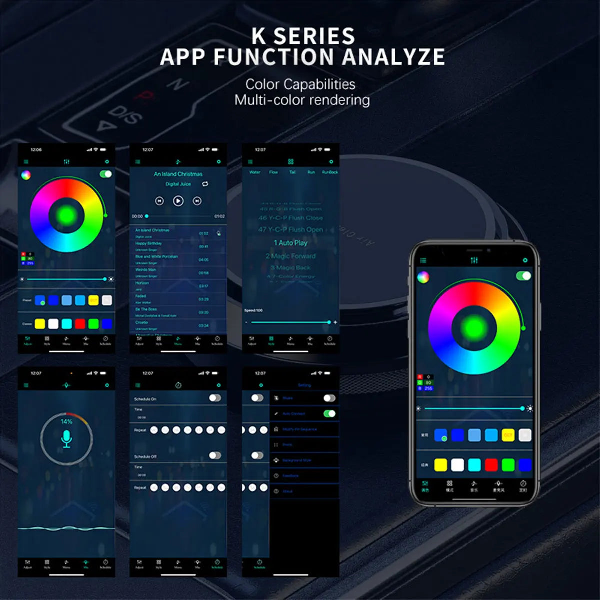 RGB Auto Innen Dekorative Licht Streifen Kits Mit APP Steuerung 1M 3M