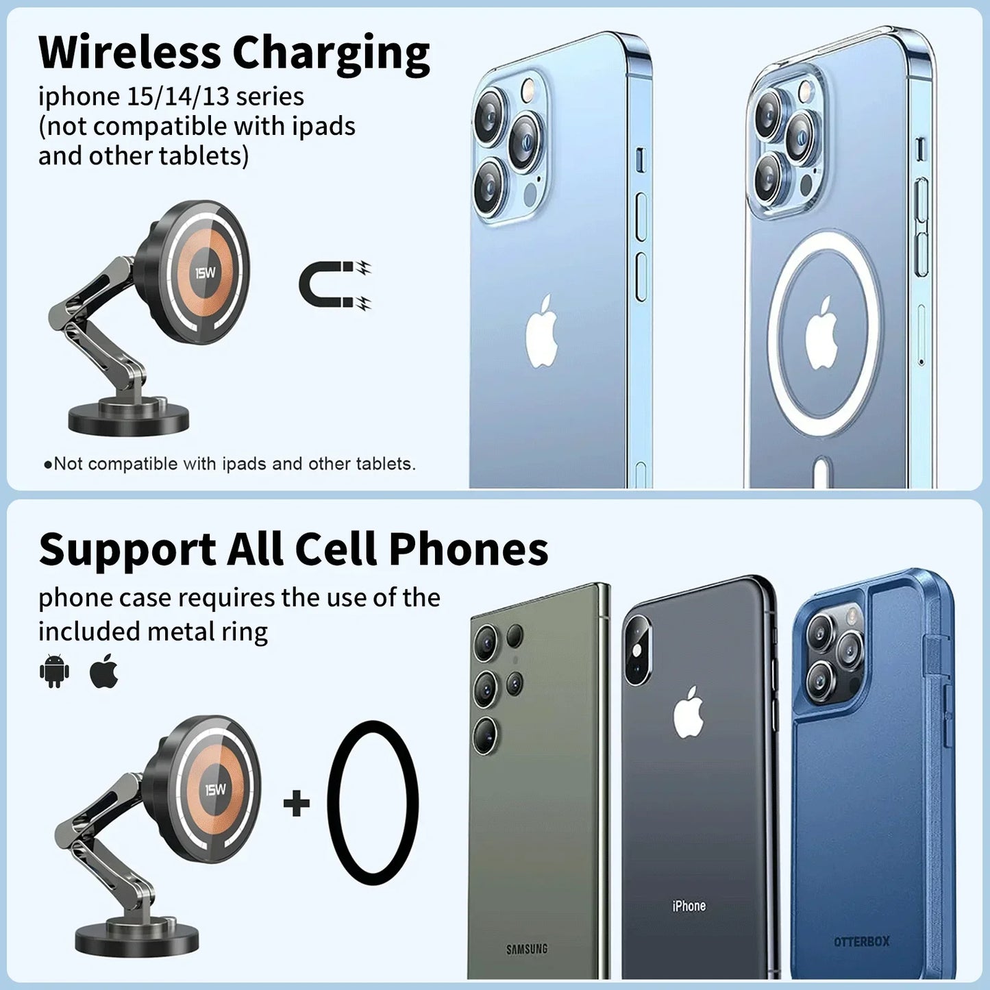 Magnetischer Autotelefonhalter, kabelloses Ladegerät, Rotationshalter, Magsafe-Autotelefonständer, schnelles Aufladen...