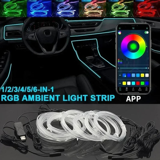 Auto Innen RGB LED Atmosphäre Licht Streifen USB Fiber Optic Neon