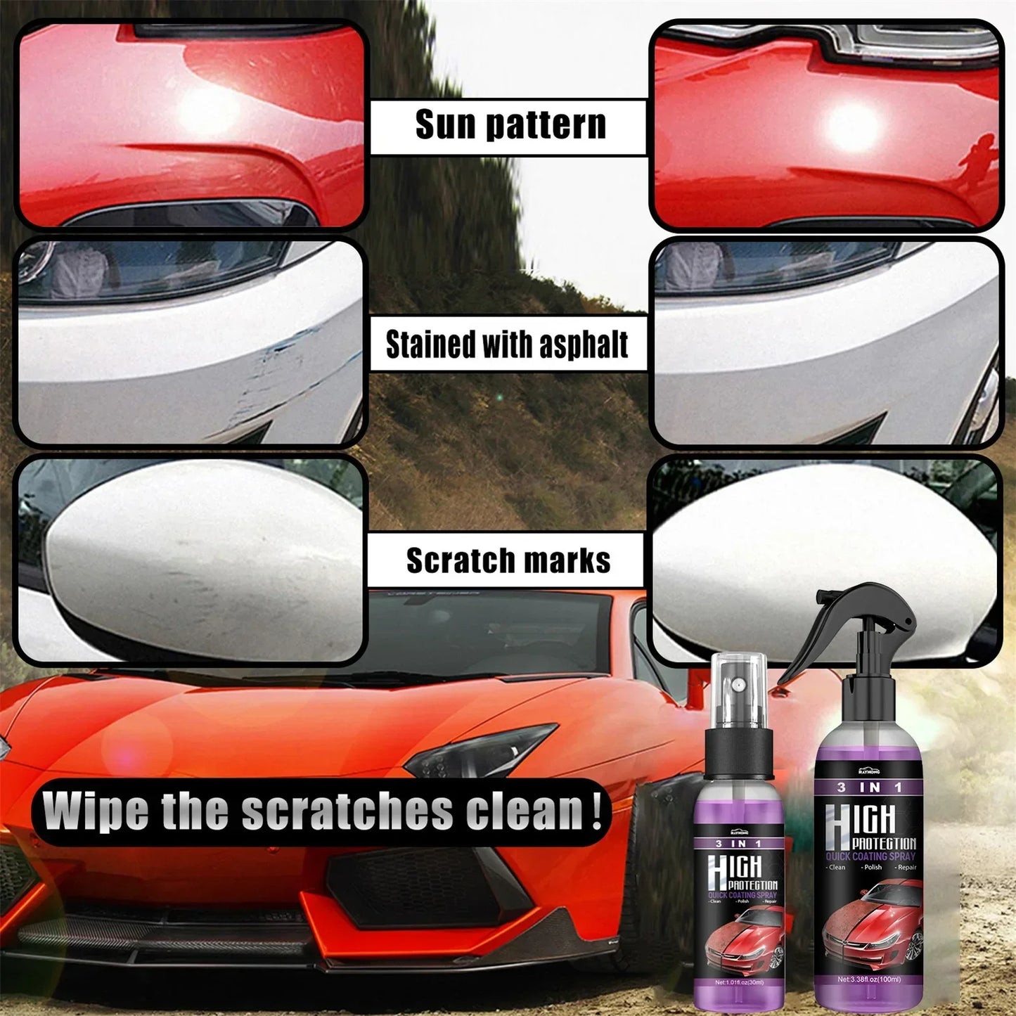 3-in-1 Auto Keramik-Flüssigbeschichtung Spray Nano-Kristall Hydrophobe Schicht Poliermittel Hochglanz-Lackschutz Wach...