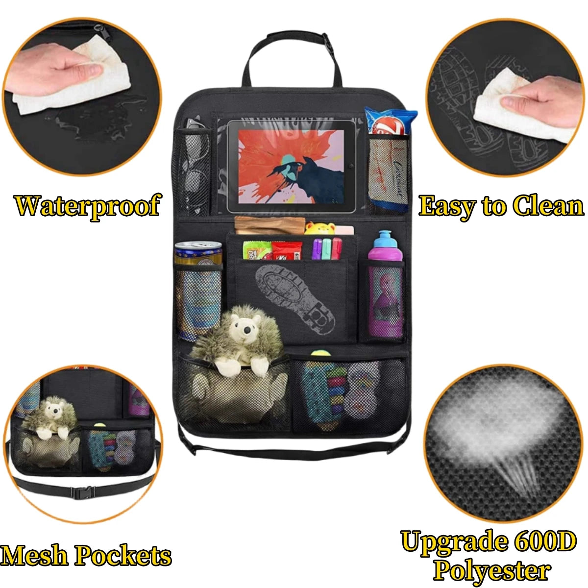 Autositz-Organizer, 10 Aufbewahrungstaschen mit Touchscreen, Tablet-Halter, Schutz für Kinder, Kinder, Autozubehör