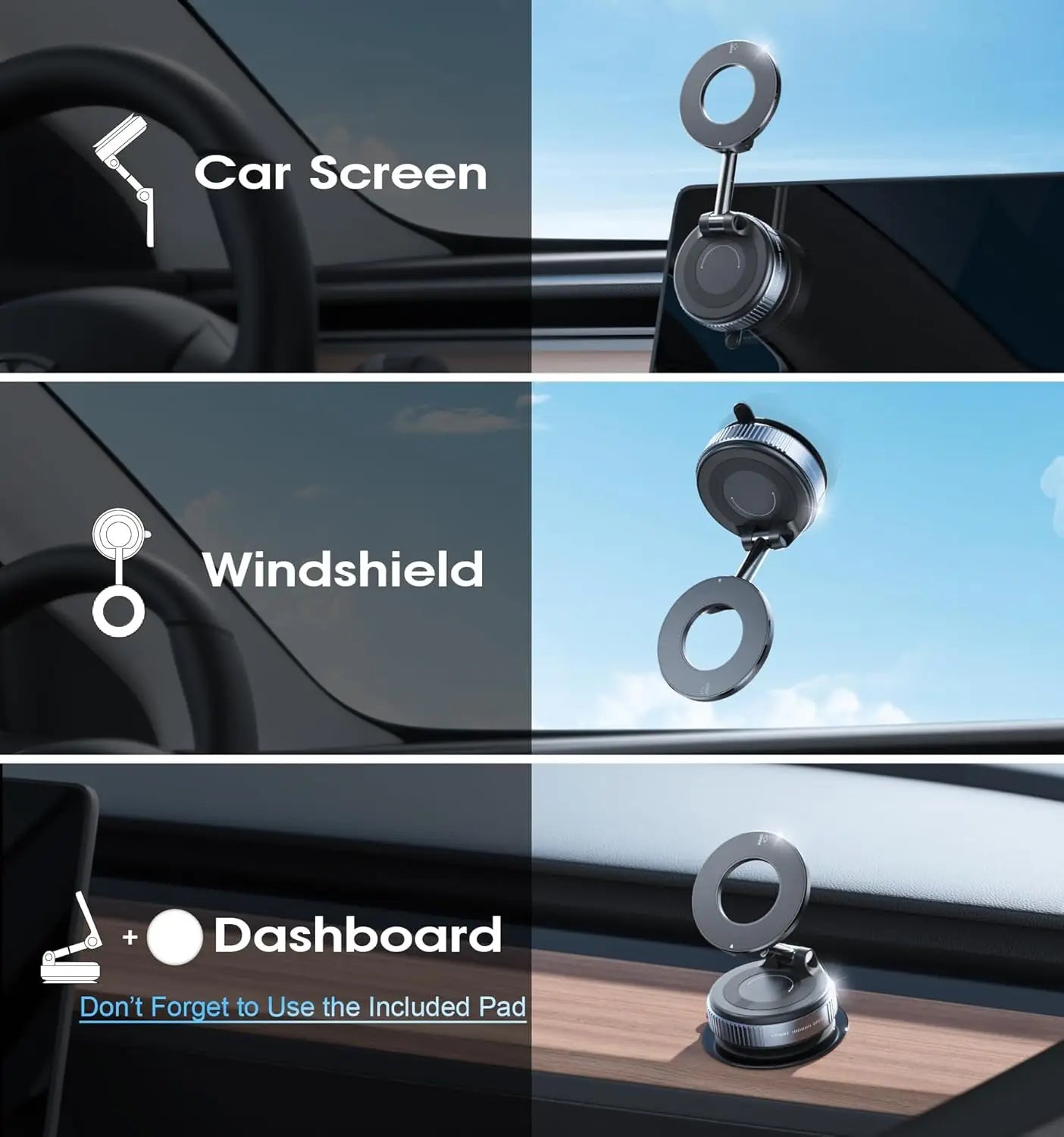 Starker Magnetischer Auto-Handyhalter Faltbar 360° ° Verstellbare Vakuum-Saughalterung Universal für Auto, Schreibtis...