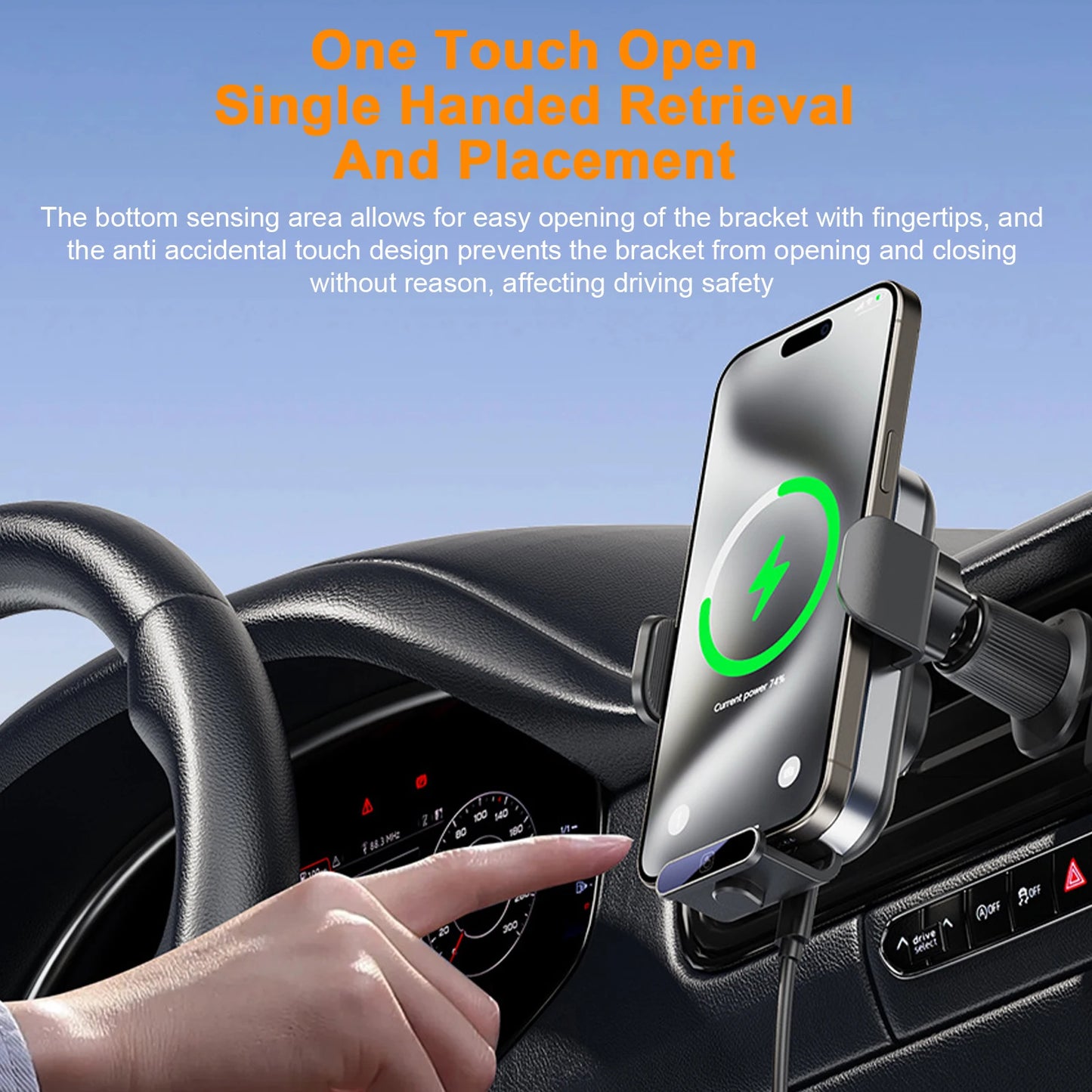 Autohalterung, Telefonhalter, kabelloses Ladegerät, schnelles Aufladen, Lüftungsschlitze, Auto-Ladehalter, One-Touch-...